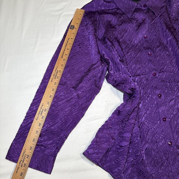 Maggie Barnes 3X Button Front Blouse Purple Textured Crinkle Career Office NWT - Picture 8 of 13